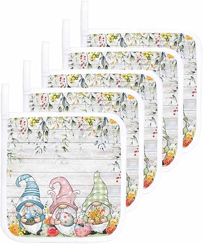 Miniatura 1 de 5 Packs Easter Gnomes Pot Holders Sets for Kitchen,Oven Pan Plate Bowl Pads Heat Proof Mat with Hanging Loop,Terry Cloth Potholders Soft Grip For