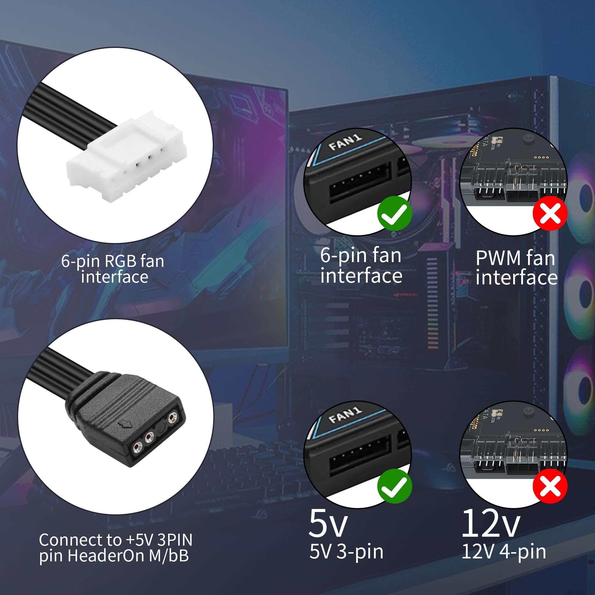 YAODHAOD Adaptador de controlador de ventilador de 5V ARGB a 4/6 pines 1PCS, compatible con Coolmoon EZDIY-FAB Corsair RGB Fan Hub, Otros ventiladores de PC de 4-6 pines y dispositivos LED (ARGB 3