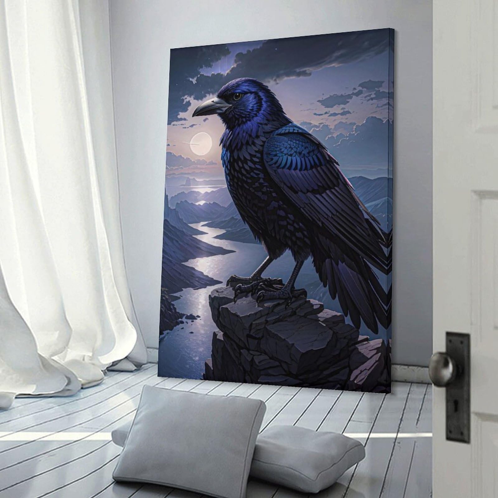 Junmoney Frame-Style-1 Night Crow Majesty Room Decor Wall Art, 20X30inch(50X75cm), For Living Room, Bedroom, Office Or Hallway, Decorative Artwork With Broad Appeal