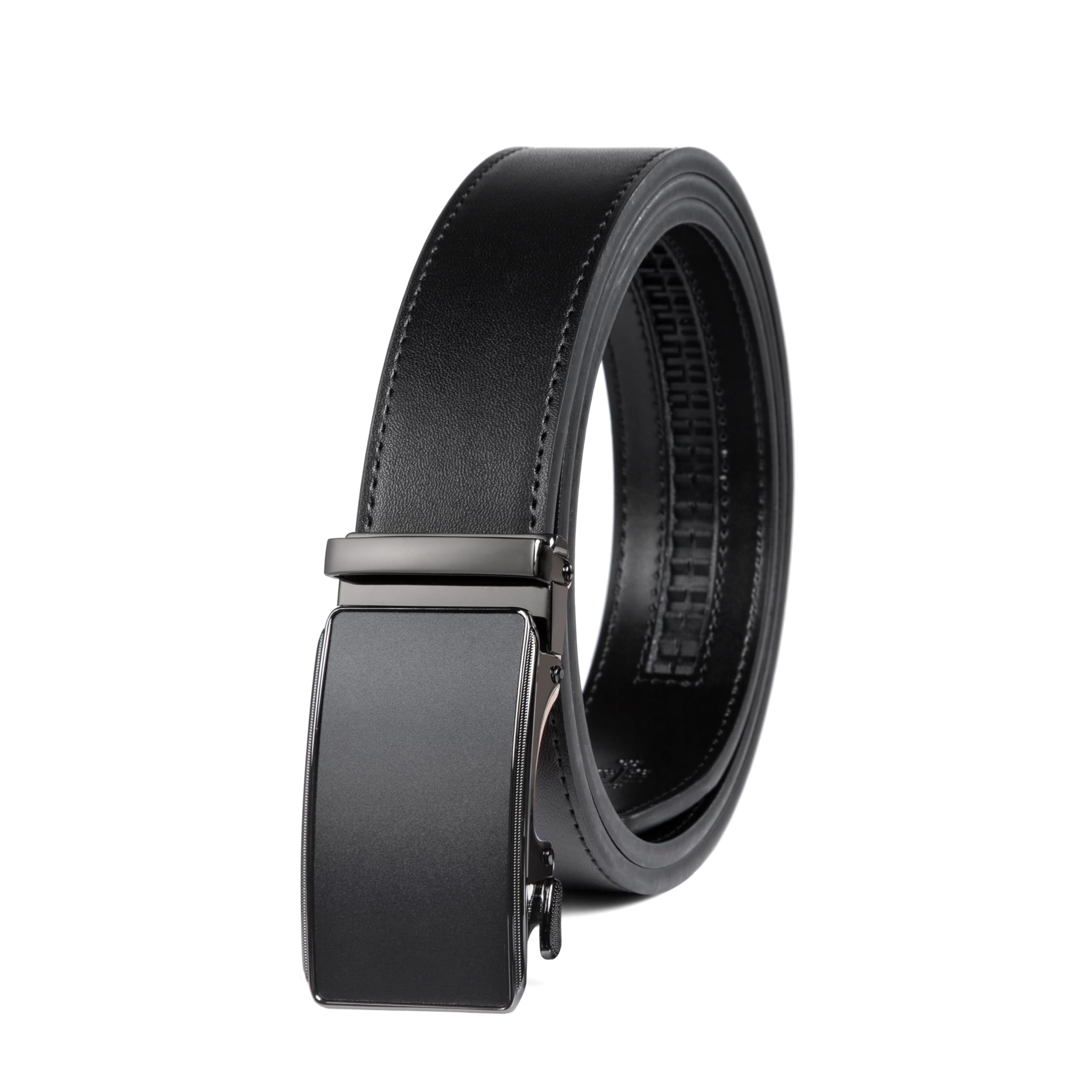 Drowsmen Leather ratchet belt 1 3/8" with Click Sliding Automatic Buckle, Adjustable belt Trim to Fit