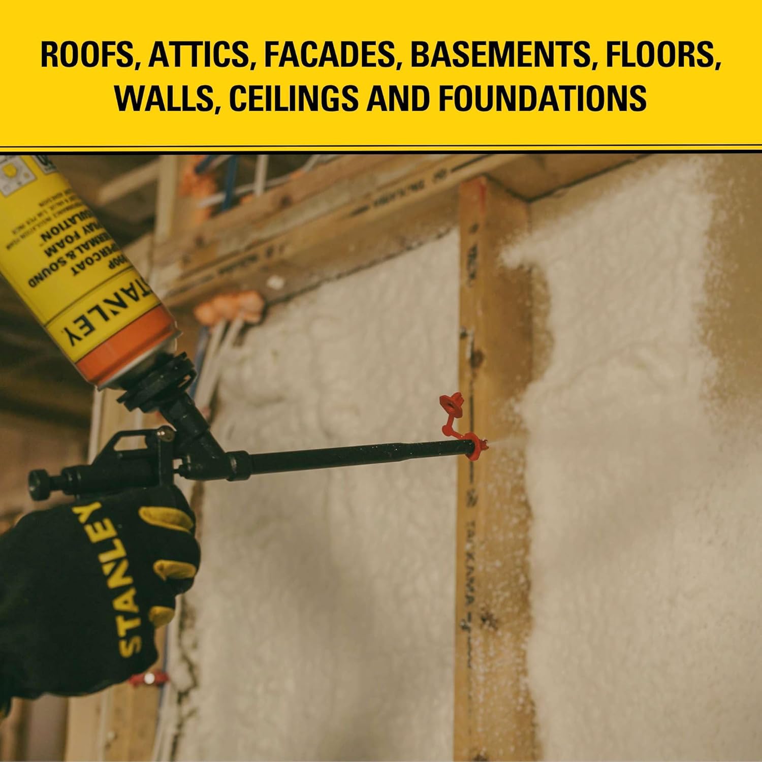 STANLEY F 990P Supercoat Spray Foam Insulation Kit - Closed Cell Spray Foam Covers Up to 120 Sq.Ft.,(11.32/2 inch R-Value) - Including Gun, Cleaner, Safety Items - 27.1 oz, 6 Pack