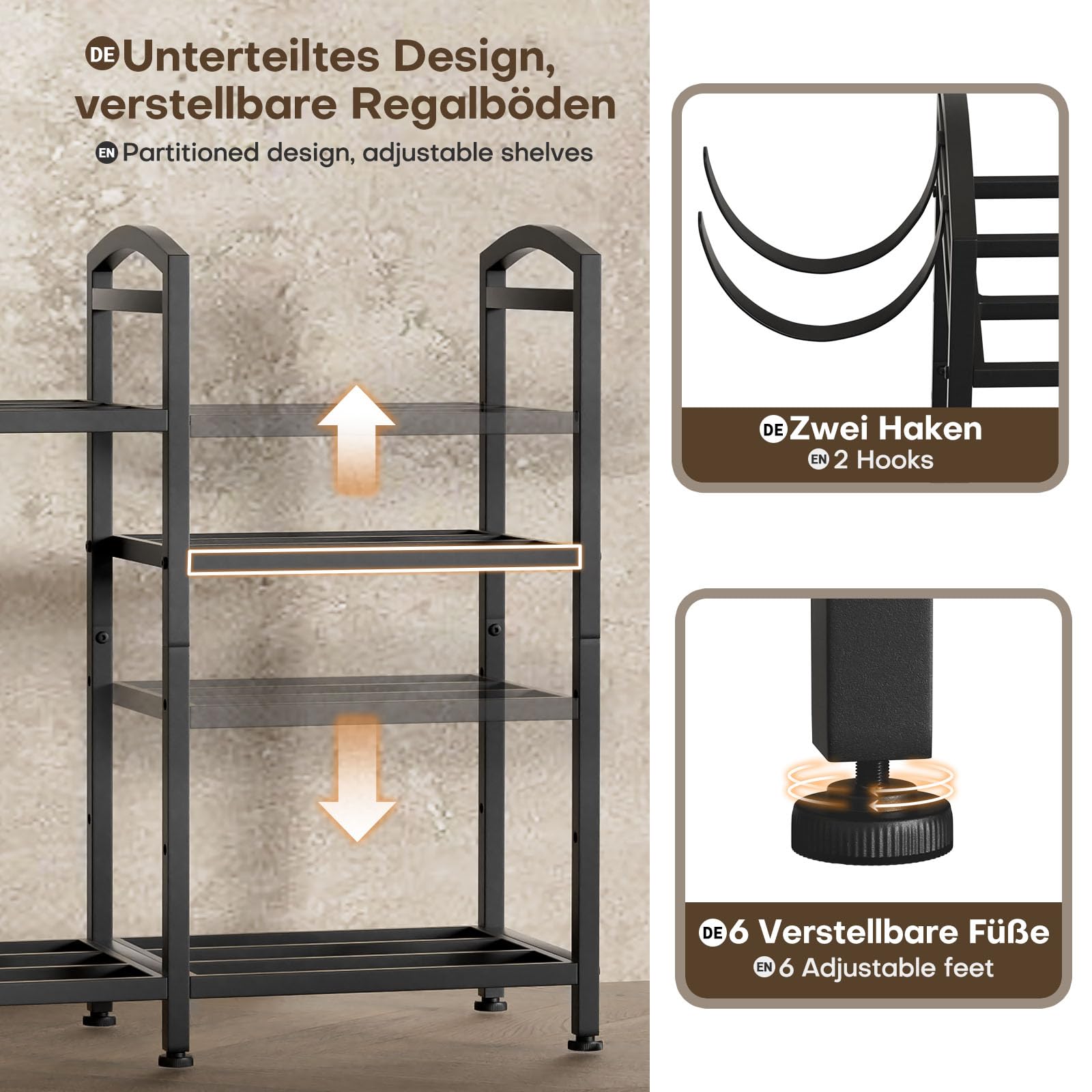 Yorbay Estantería para leña de metal con diseño en capas interior: estantería para leña con ganchos y bolsa para leña – Negro estable almacenamiento de leña exterior – Estantería de metal para