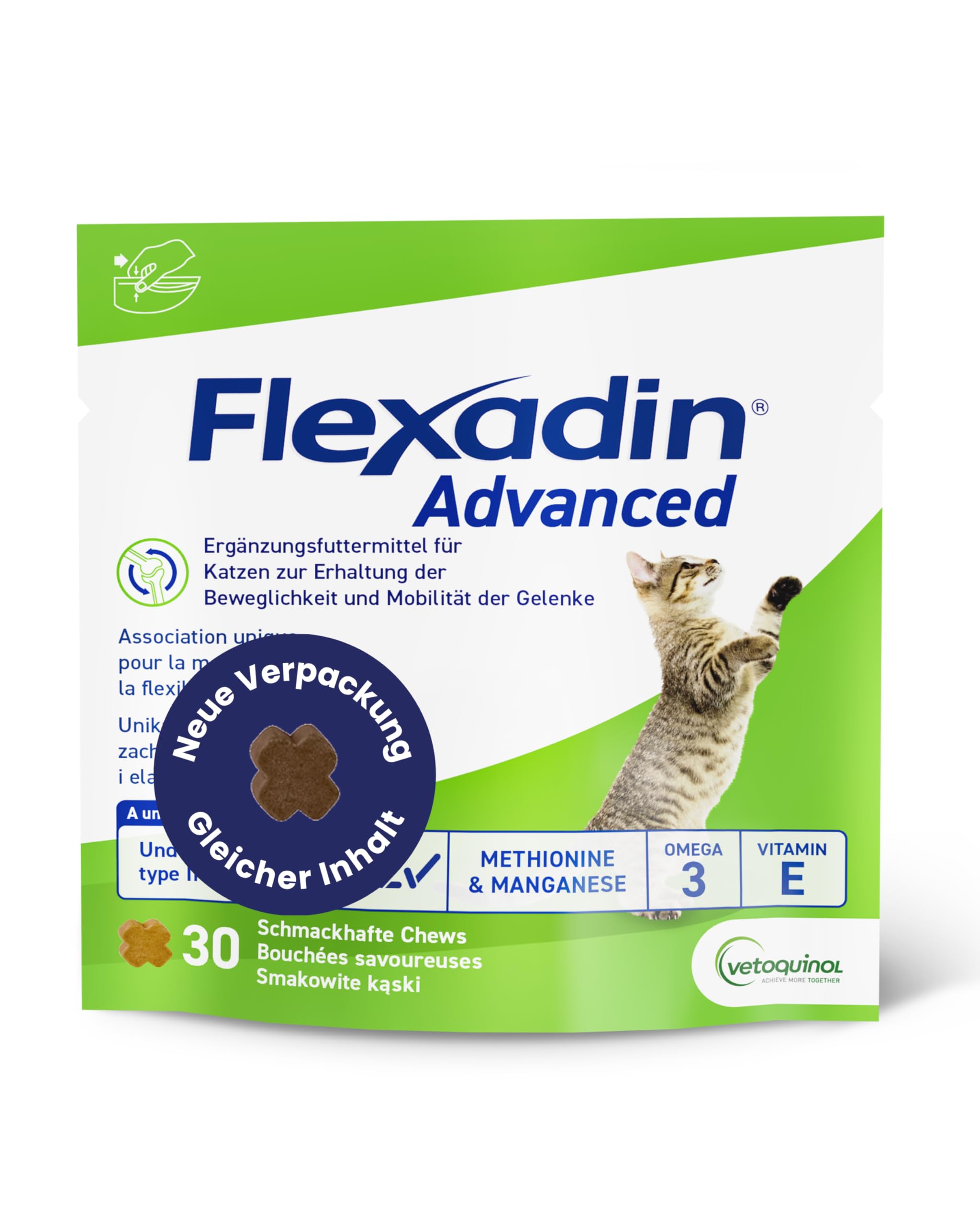 FLEXADIN ADVANCED® Gato |Enfoque innovador para la salud articular | colágeno desnaturalizado tipo II – 30 golosinas articulares