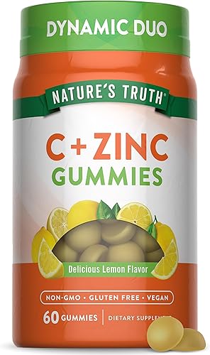 Natures Truth - Gomitas de vitamina C con zinc  60 unidades  Suplemento de apoyo inmunológico  Vegano, sin OMG y sin gluten