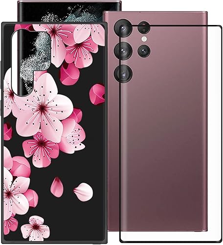HHUAN Funda para Samsung Galaxy S22 Ultra (6.8 pulgadas), con 1 protector de pantalla de vidrio templado, cubierta de silicona suave negra, carcasa