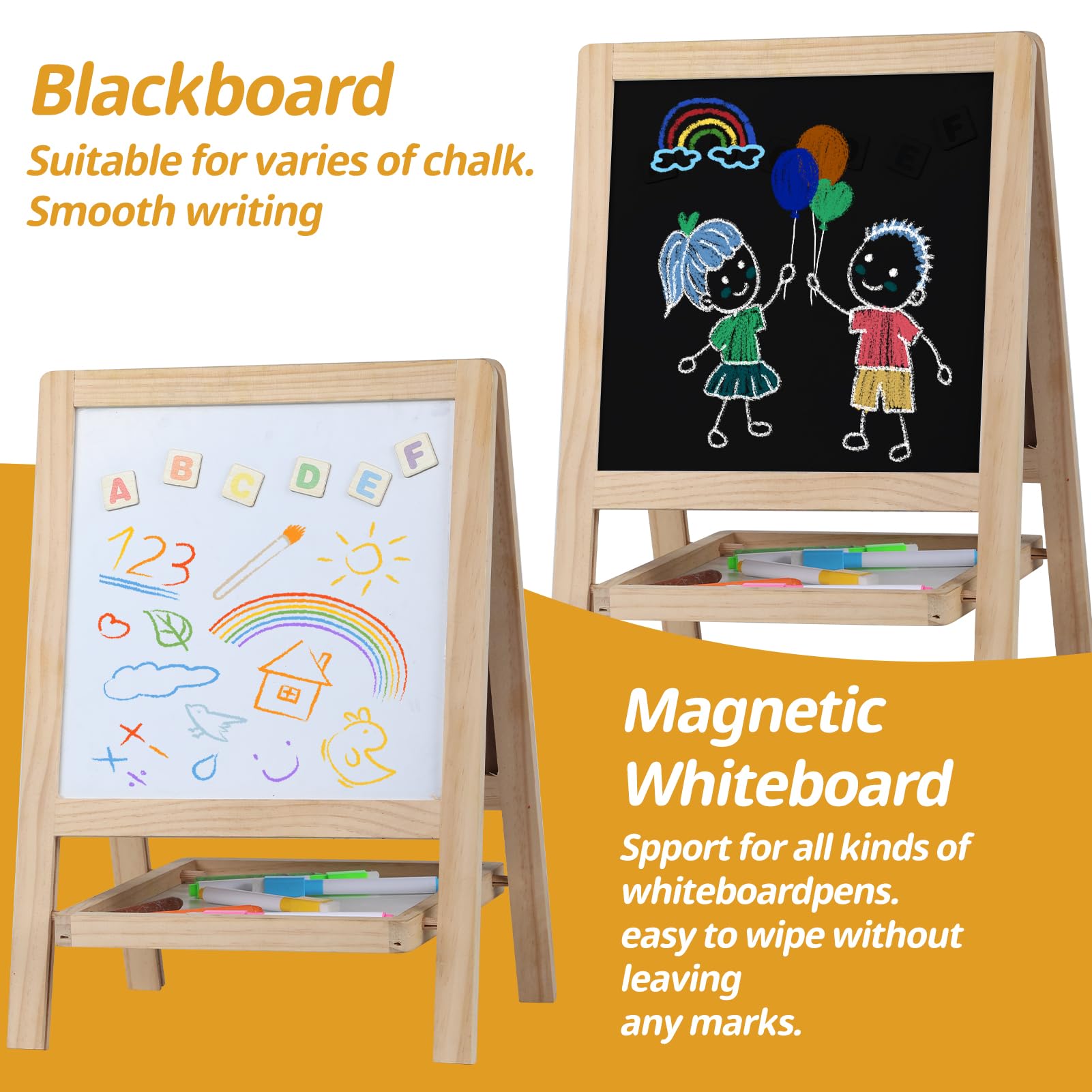 Caballete de madera para pintura de mesa para niños, tablero de dibujo de doble cara 4 en 1 para niños pequeños de 2 a 4 años, pizarra blanca seca con marcadores, borrador, letras/números magnéticos 7