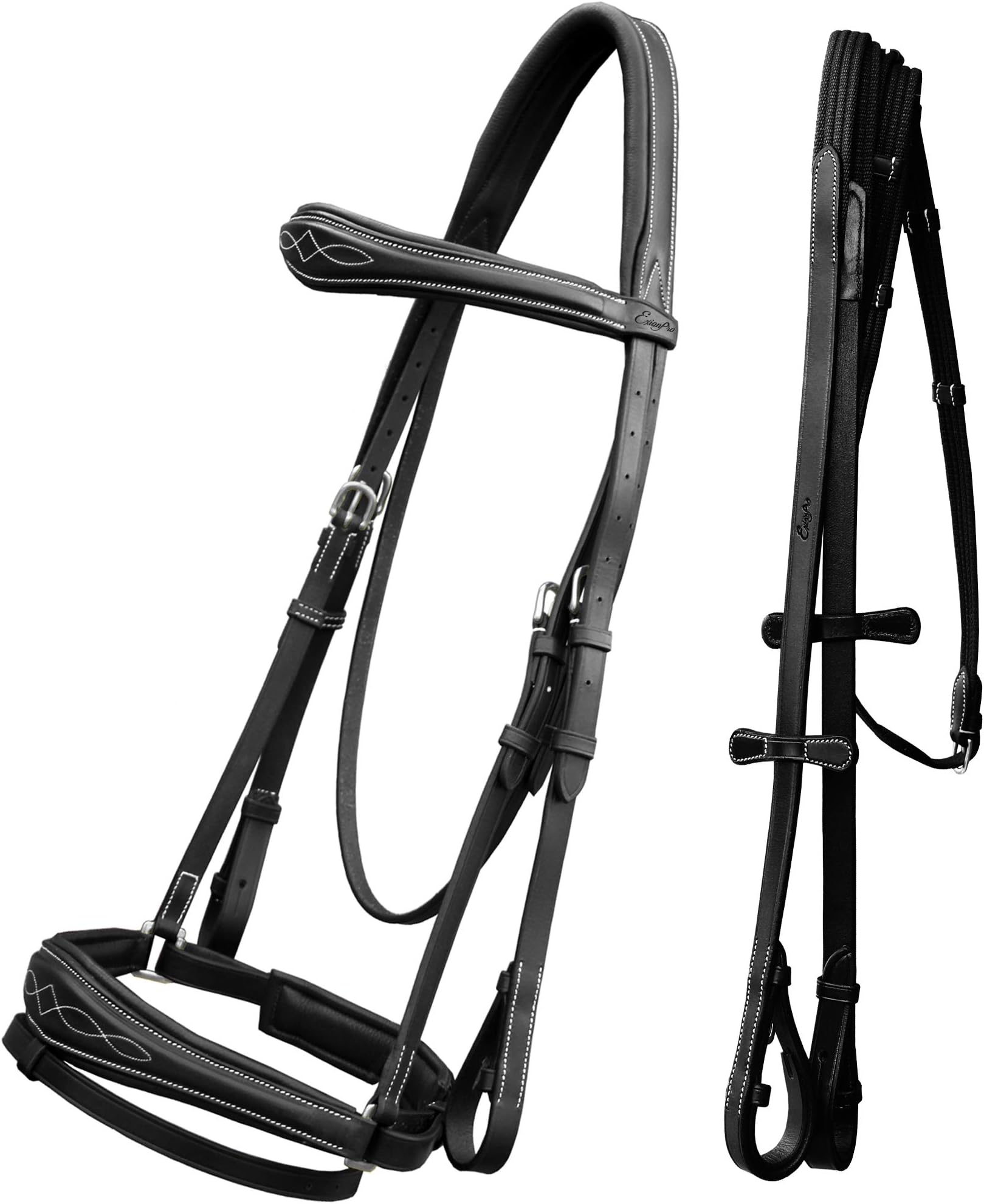 Anatomical Fancy Dressage Bridle with Padded Anatomical Crank Noseband | Reins Included | Brown, Black