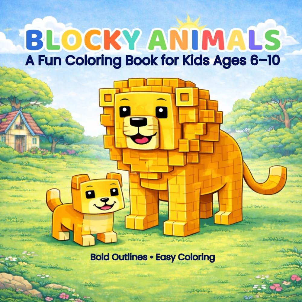 BLOCKY ANIMALS: A Fun Coloring Book for Kids Ages 6–10