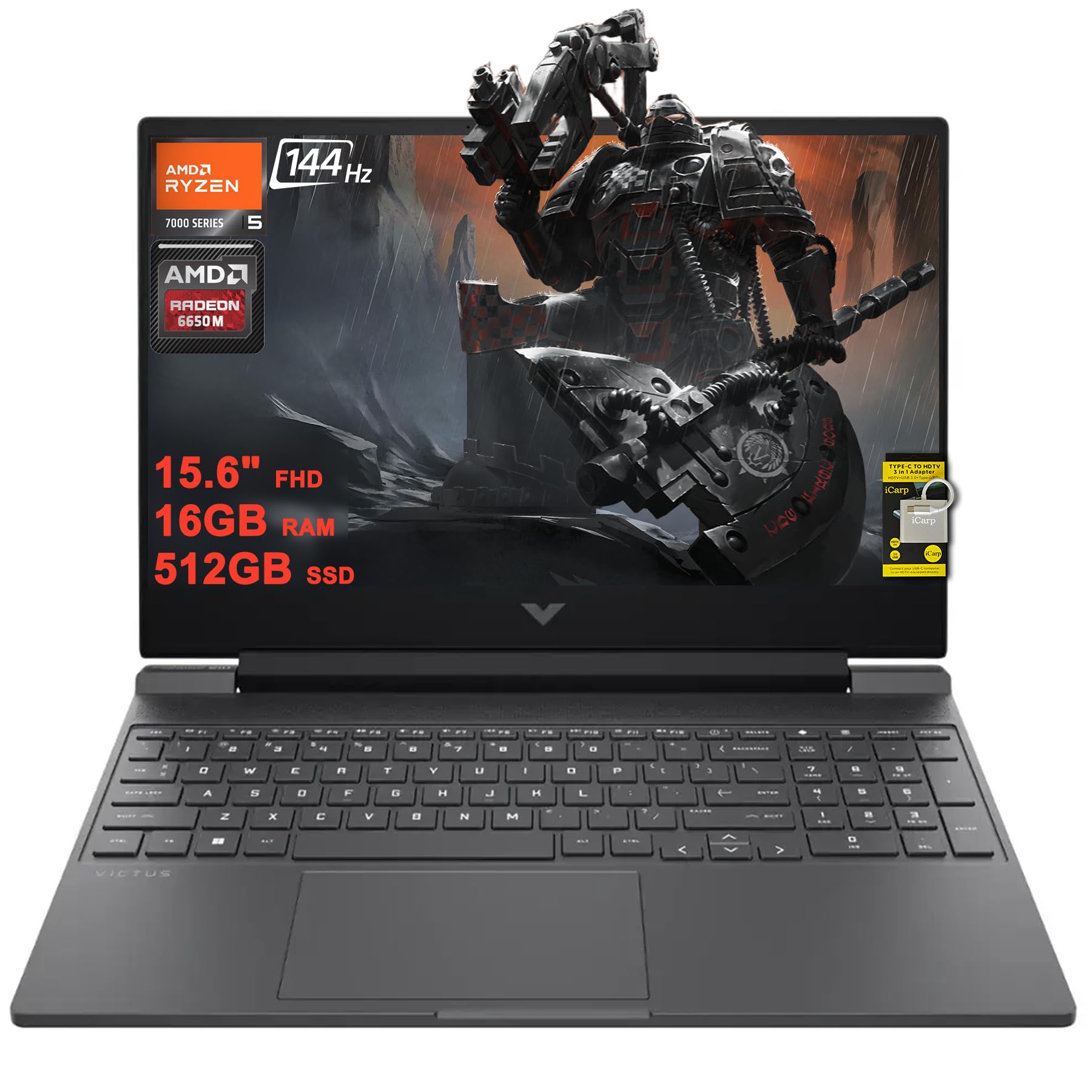 HP Victus 15 Gaming Laptop 15.6" FHD IPS 144Hz (AMD FreeSync Premium) AMD 6-core Ryzen 5 7535HS 16GB RAM 512GB SSD Radeon RX 6550M (>RTX3050) Backlit