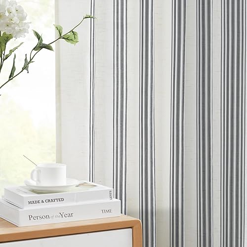 Miniatura 3 de jinchan Cortinas de lino de 84 pulgadas de largo, cortinas a rayas amarillas mostazas para sala de estar, casa de campo francés, cortinas