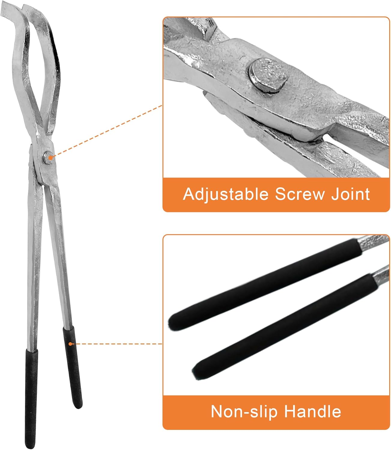 Nelyrho Silver 16" Crucible Tongs - Hinged Metalworking Tool for Smelting Gold Silver Copper Bronze, Casting & Refining Recycled Metals
