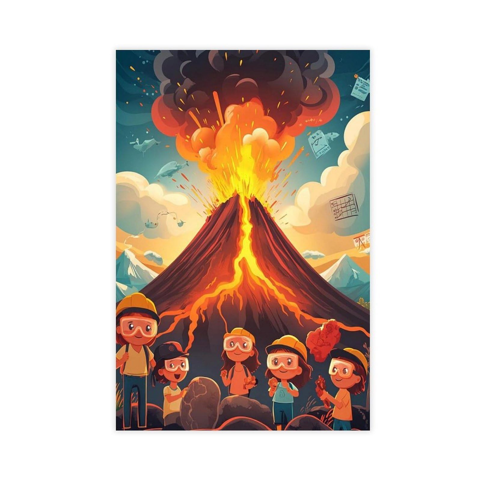 TASJFZS Volcano Science,Geology for Kids,Eruption Learning Art Canvas Poster Bedroom Decor Landscape Office Room Decor Gift 24" L X 36" W