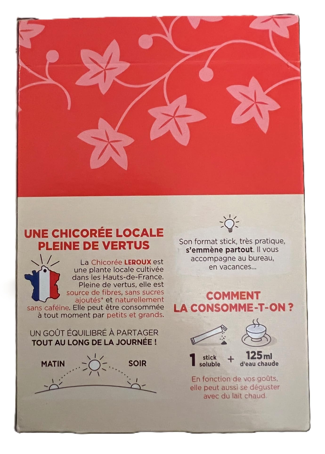 Leroux - Chicorée Soluble Nature en Sticks - 100% d'Origine Végétale - Chicorée Torréfiée, Goût Naturel - Riche en Fibres, Sans Sucres Ajoutés - Boite de 20 Sticks - Lot de 2