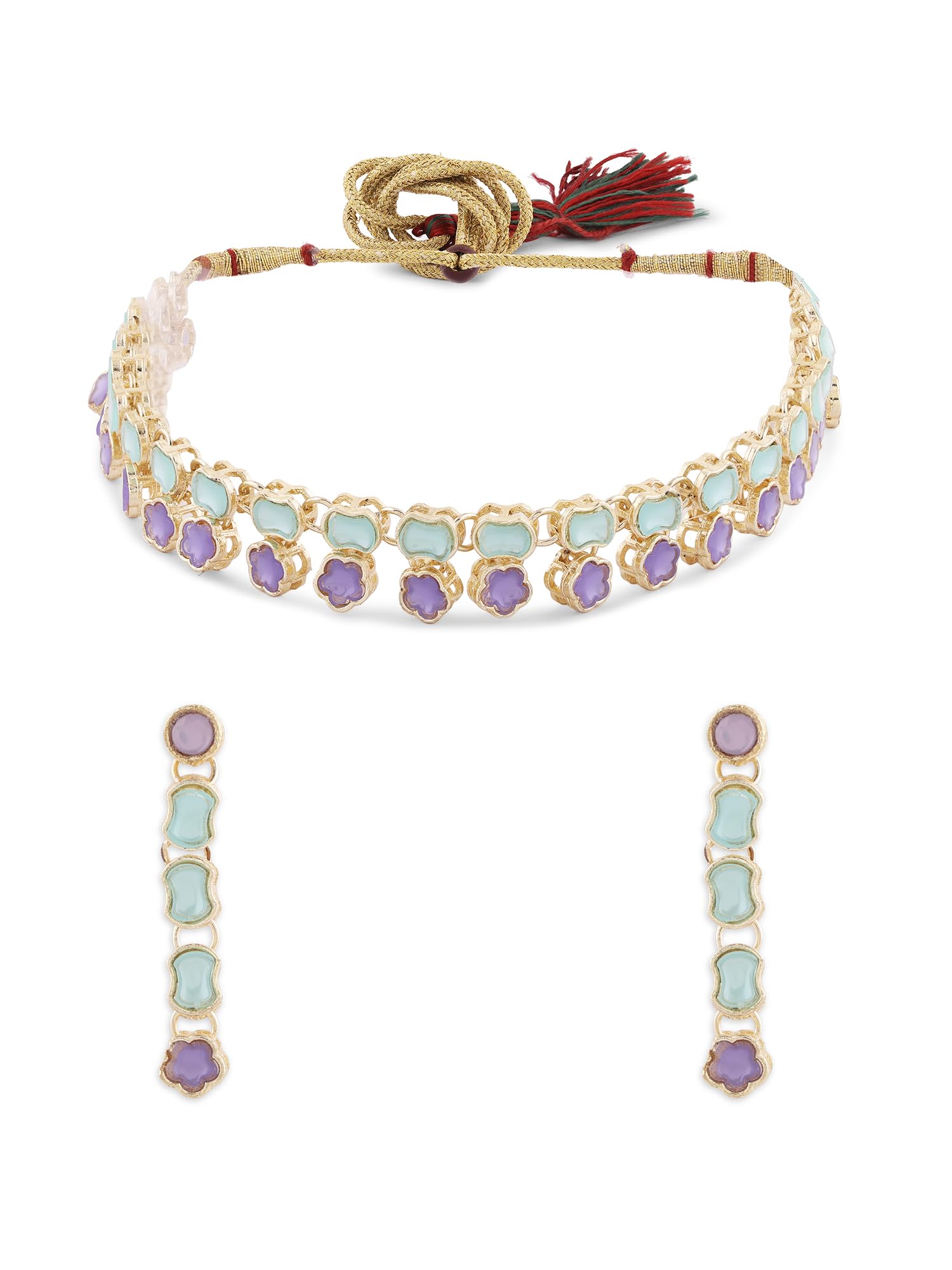 ZAVERI PEARLS Turquoise Blue & Purple Choker Artificial Stones Necklace & Earring Set For Women-ZPFK16720 (B0CL2DZ87W) Amazon Price History, Amazon Price Tracker