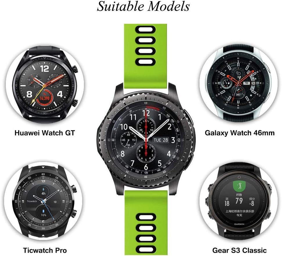 ANCOOL Compatible with Gear S3 Frontier/Classic/Galaxy Watch 46mm Bands,22mm Soft Silicone Replacement Sport Strap for Gear S3 Frontier/S3 Classic/Huawei Watch GT/Ticwatch Pro S2/E2-Green