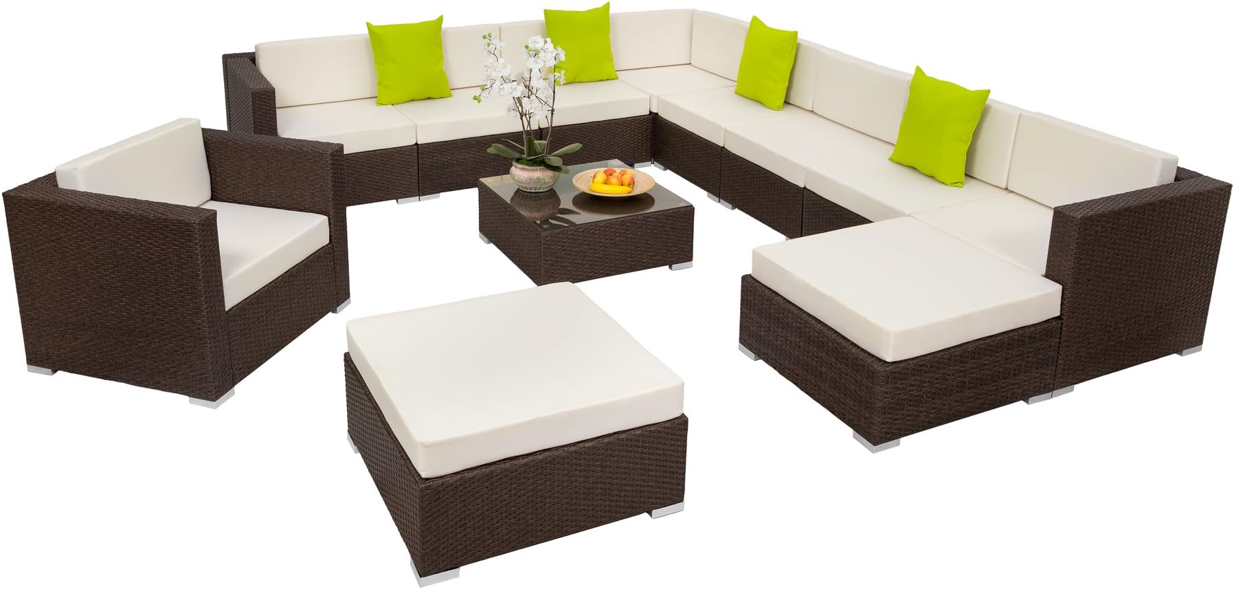 TecTake XXL Aluminium luxury rattan garden furniture sofa set outdoor wicker incl. clamp (Brown Antique | No. 401814)