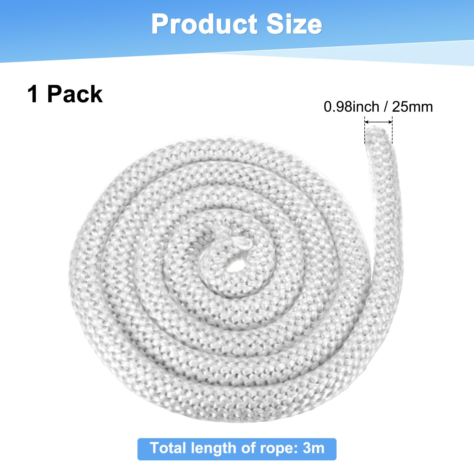 M METERXITY Wood Stove Gasket, 1" x 118.1" Round Fiberglass Seal Rope Gasket Rope Replacement for Fireplace Door/Wood Stoves - Image 2