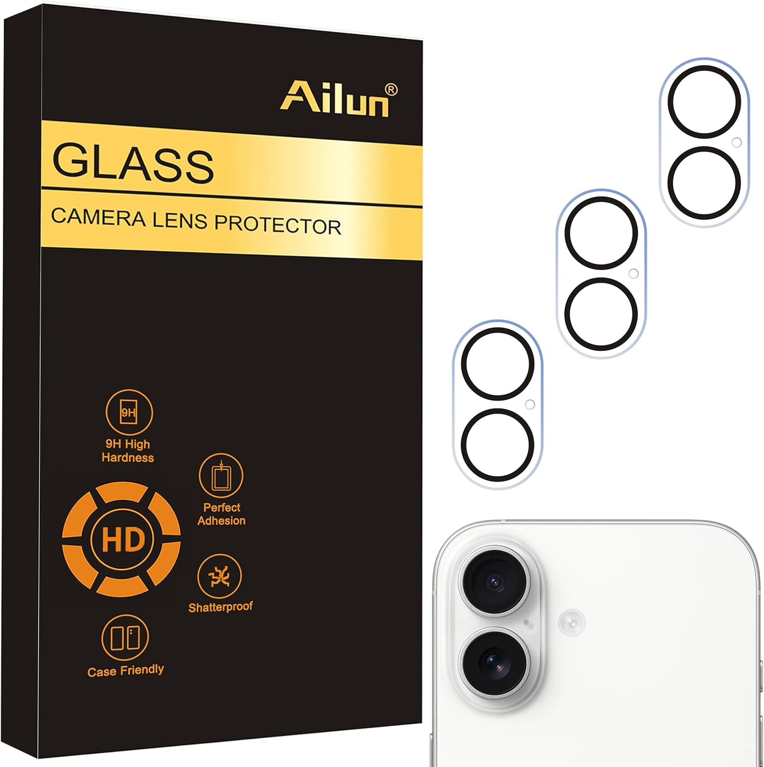 Ailun 3-Pack Camera Lens Protector for iPhone 17 (6.3") - 9H Tempered Glass, Ultra HD, Anti-Scratch, Case Friendly, Night Shots Compatible