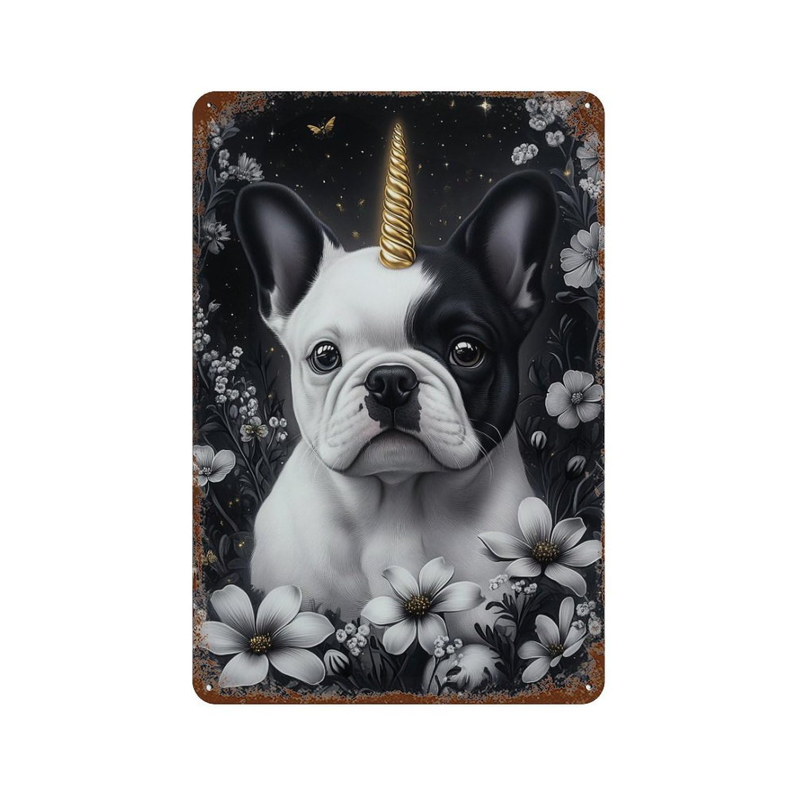 Garage Style Unicorn French Bulldog Art Print Distressed Metal Wall Sign 11.8"x7.9", Classic Wall Plaque for Bar And Workshop