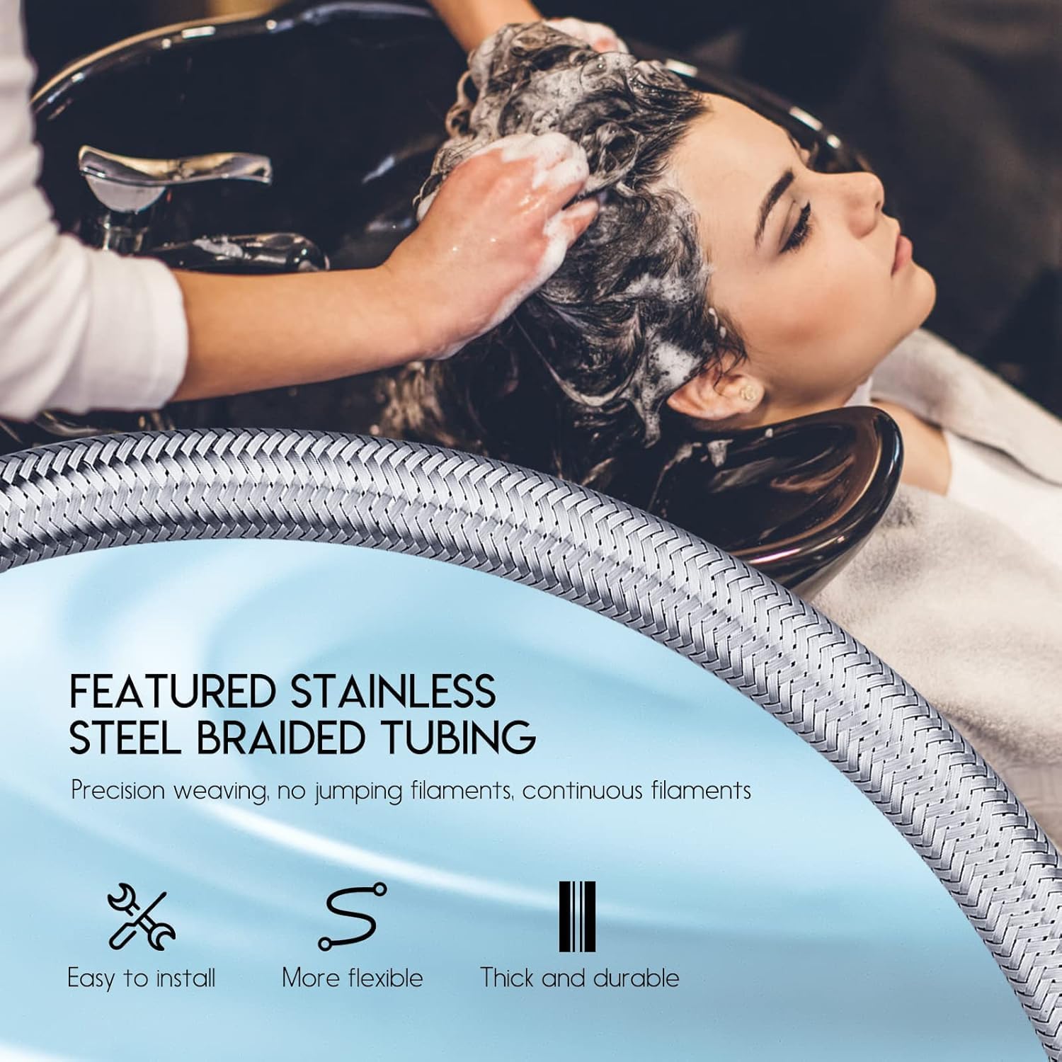 LukLoy All-in-One Salon Shampoo Bowl Faucet Vacuum Breaker Kit, Complete Set Salon Sink Parts for Salon Shampoo Bowl and Bed, 1/4" Nut Beauty Salon hose and sprayer for Barber Shop Spa Center