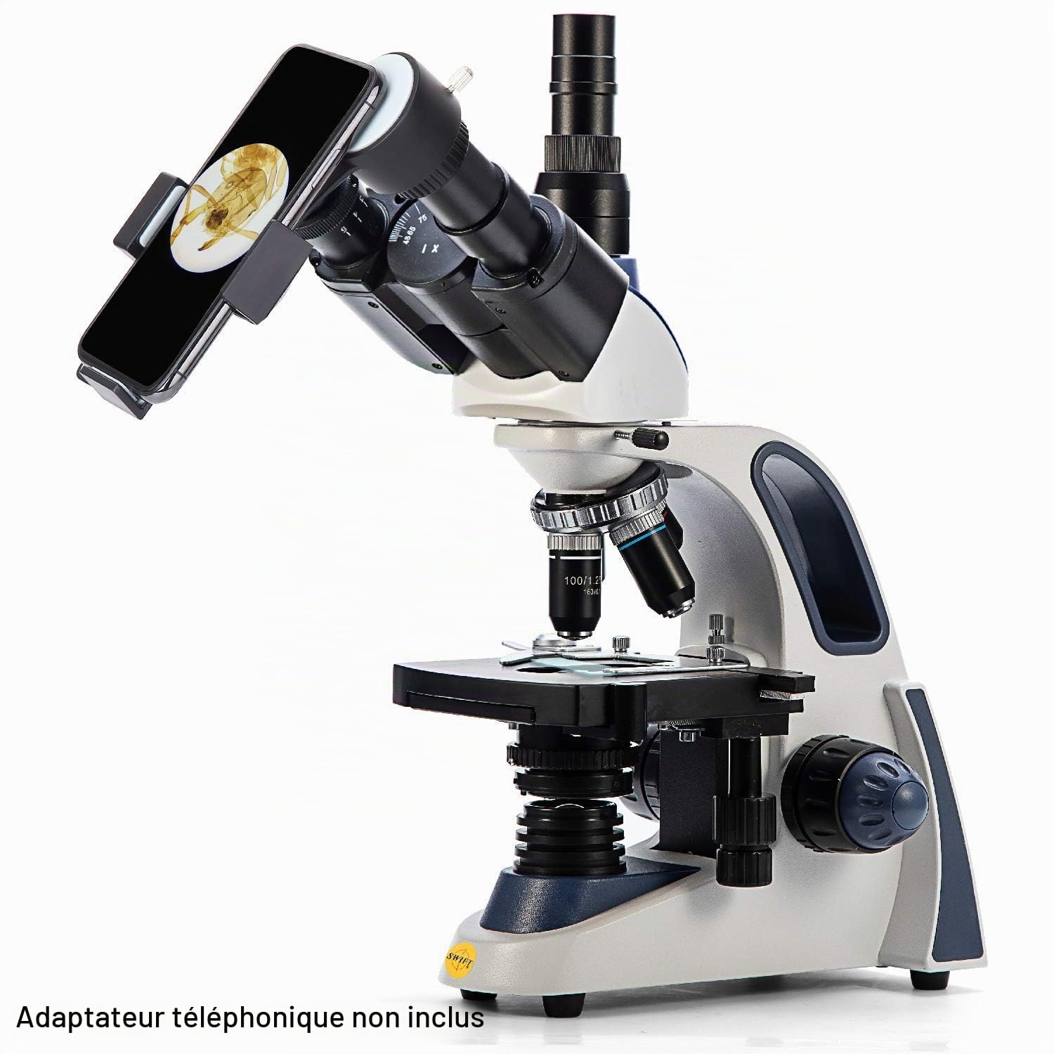 SWIFT Grossissement SW380T 40X-2500X - Microscope de Laboratoire à Composé Trinoculaire avec Oculaires 10X / 25X, Platine Mécanique, Mise au Point Ultra-Précise, Compatible Les Appareils Photo