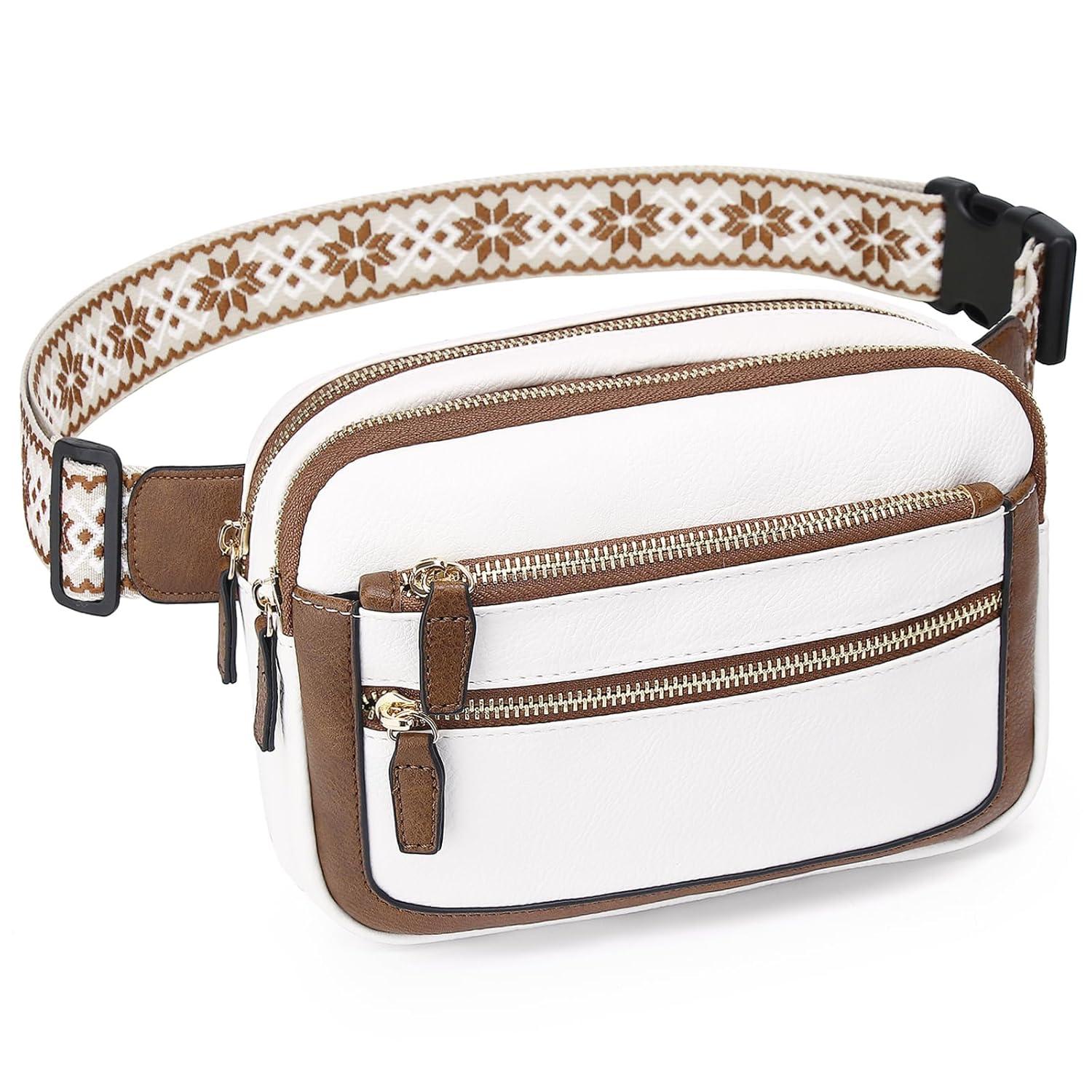 Leather Fanny Pack for Women Men Belt Bag with Multi-function Pocket Crossbody Waist Packs with Adjustable Straps