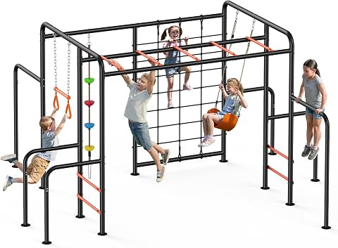 Outdoor Jungle Gym with Monkey Bars Frame, Swing Sets for Backyard, 5-in-1 Plays