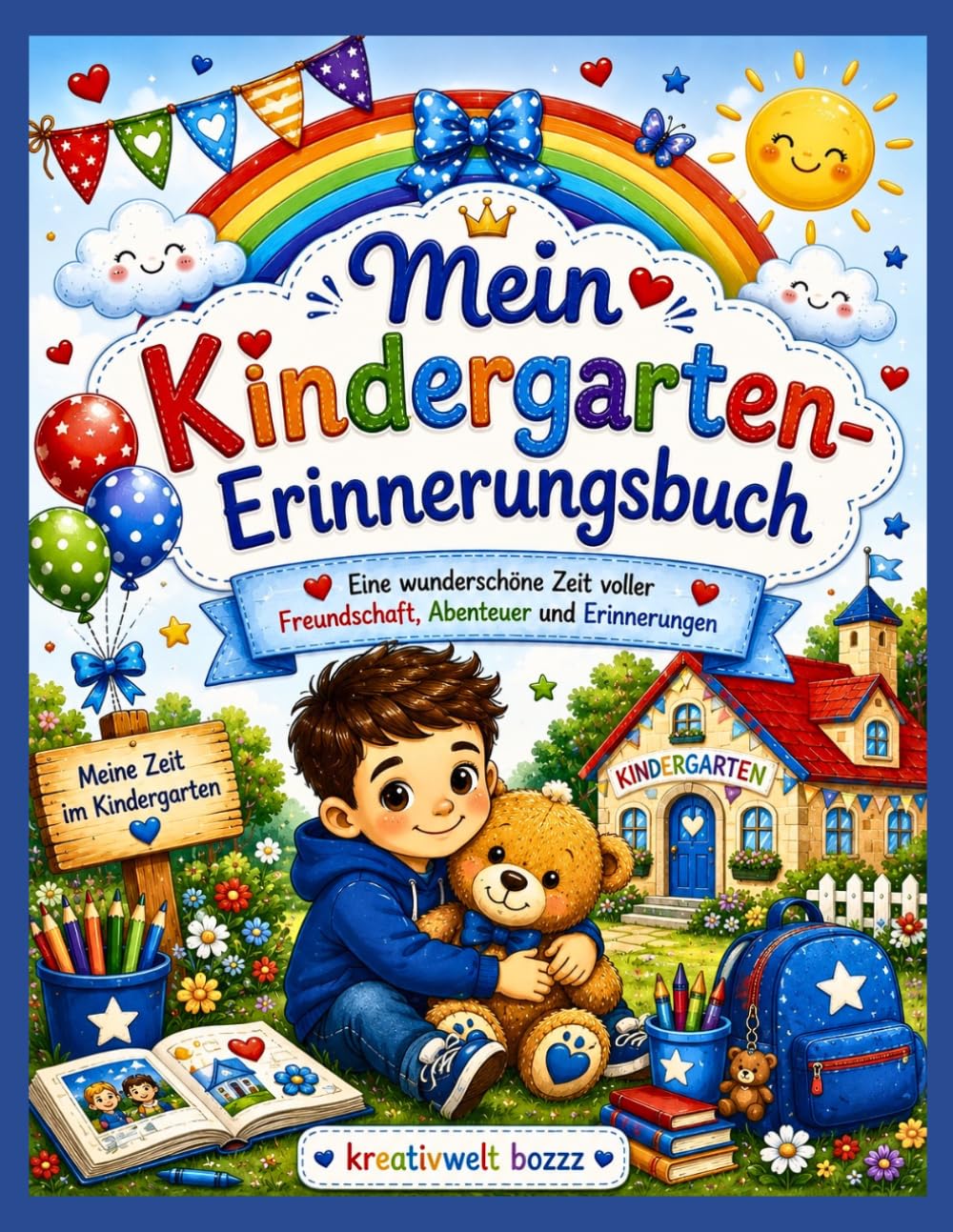 Mein Kindergarten-Erinnerungsbuch für Jungen: Die schönsten Erinnerungen an meine Kindergartenzeit | Freundebuch, Fotos, Feste, Handabdruck & ... – mit Platz für Fotos, wünsche usw.