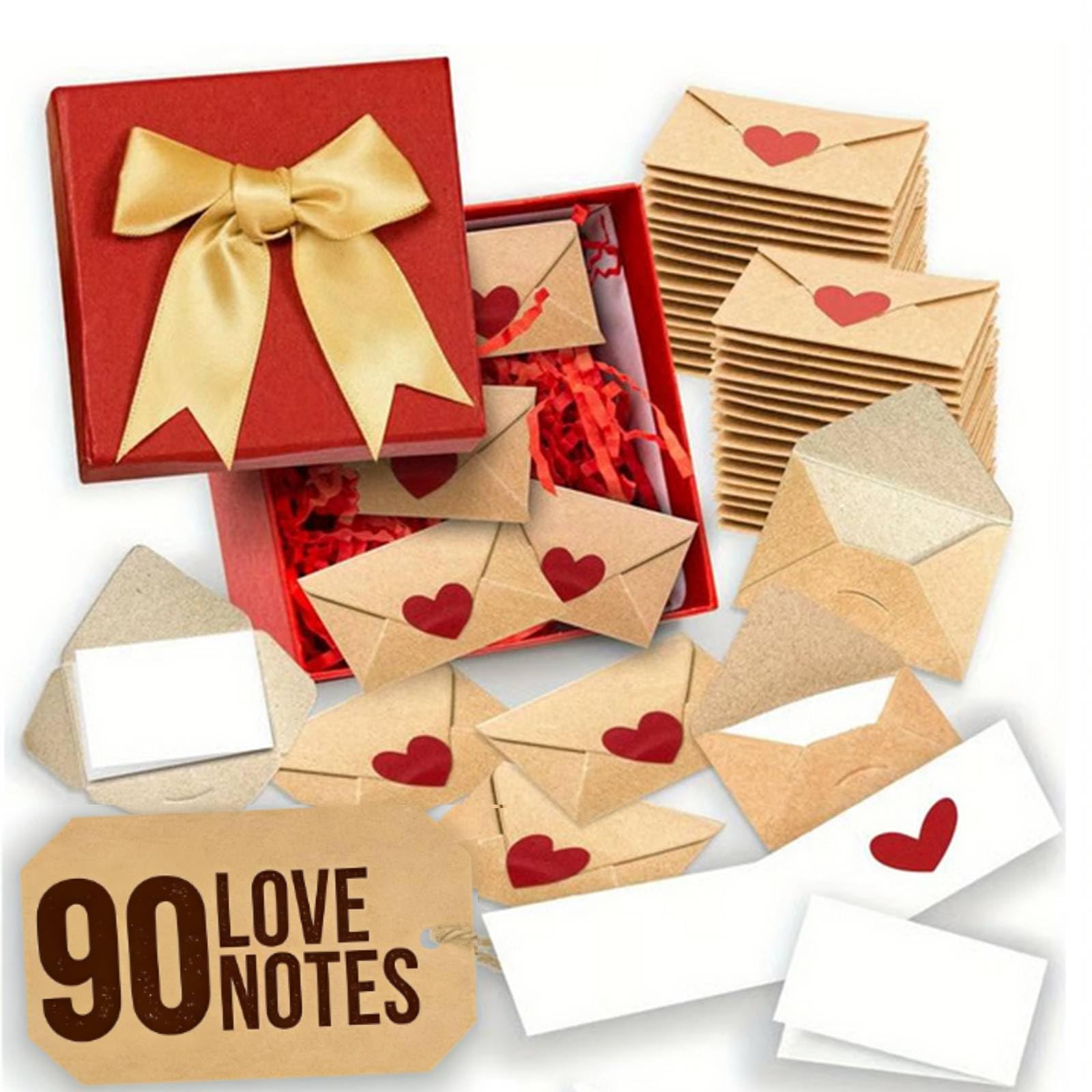Diy Love Notes Box, Mini Blank Cards & Envelopes for Him Her, Mini Note Cards With Envelopes, Note Cards And Envelopes Set for Wife Husband Girlfriend Boyfriend, Wife, Anniversary & Birthday (90Pc)