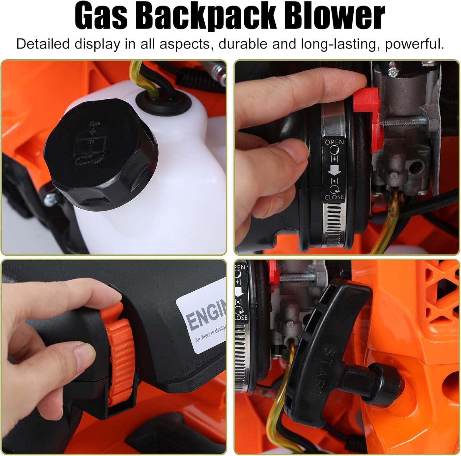 80cc 2-Stroke Backpack Leaf Blower with 2.3L Tank,900CFM Powerful Air Volume for Professional & Home Use,Heavy Duty Gas Blower with Cruise Control to Clear Leaves,Grass,Debris (Orange)