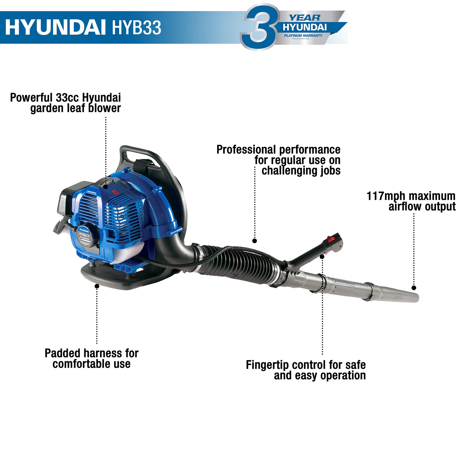Hyundai Souffleur de feuilles à essence HYB33 33 cc 2 temps