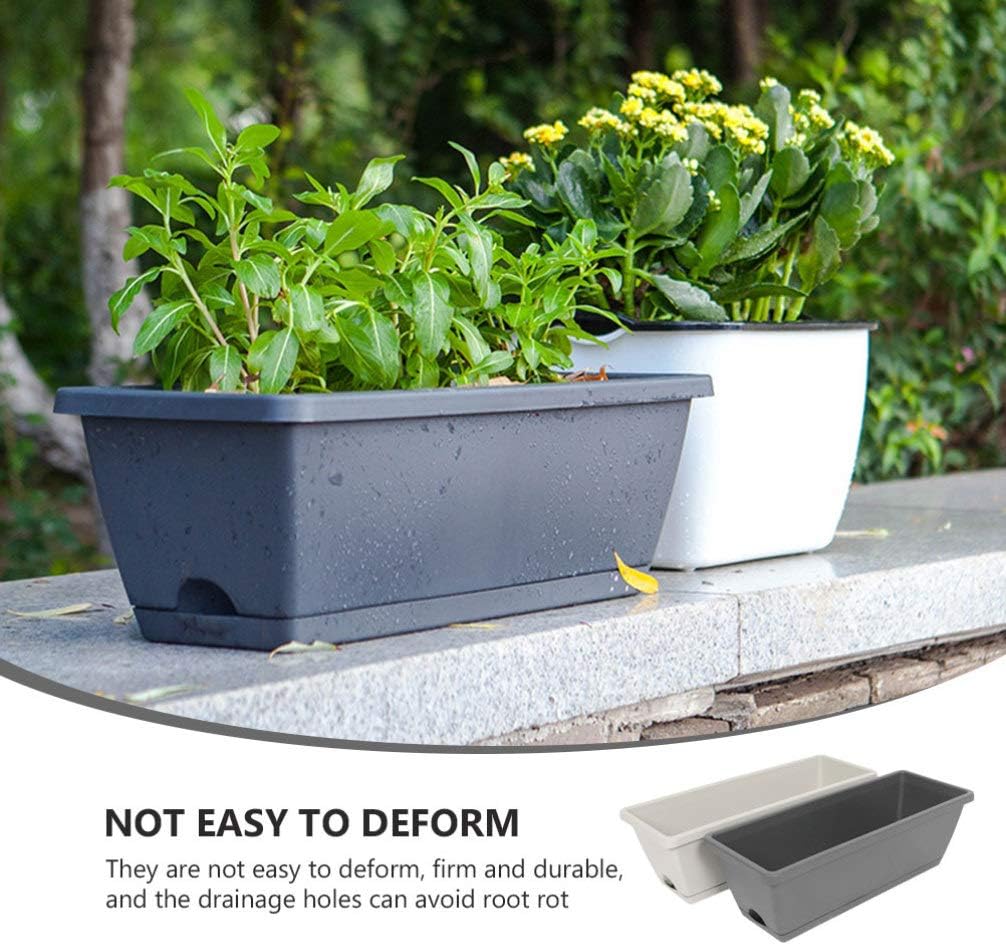 2pcs Vegetables Flower Window Box Plastic Rectangular Window Planters with Trays Vegetables Growing Container Garden Flower Plant Pot for Balcony Windowsill/359