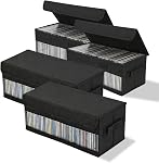 4 Pack CD Storage Boxes - CD Case Holder with Stackable Dustproof Lid Transparent Visible PVC Window, 14.2 x 6.3 x 5.5 Inches DVD Storage, Organizer for Blu-ray Discs, Movies, Game Discs