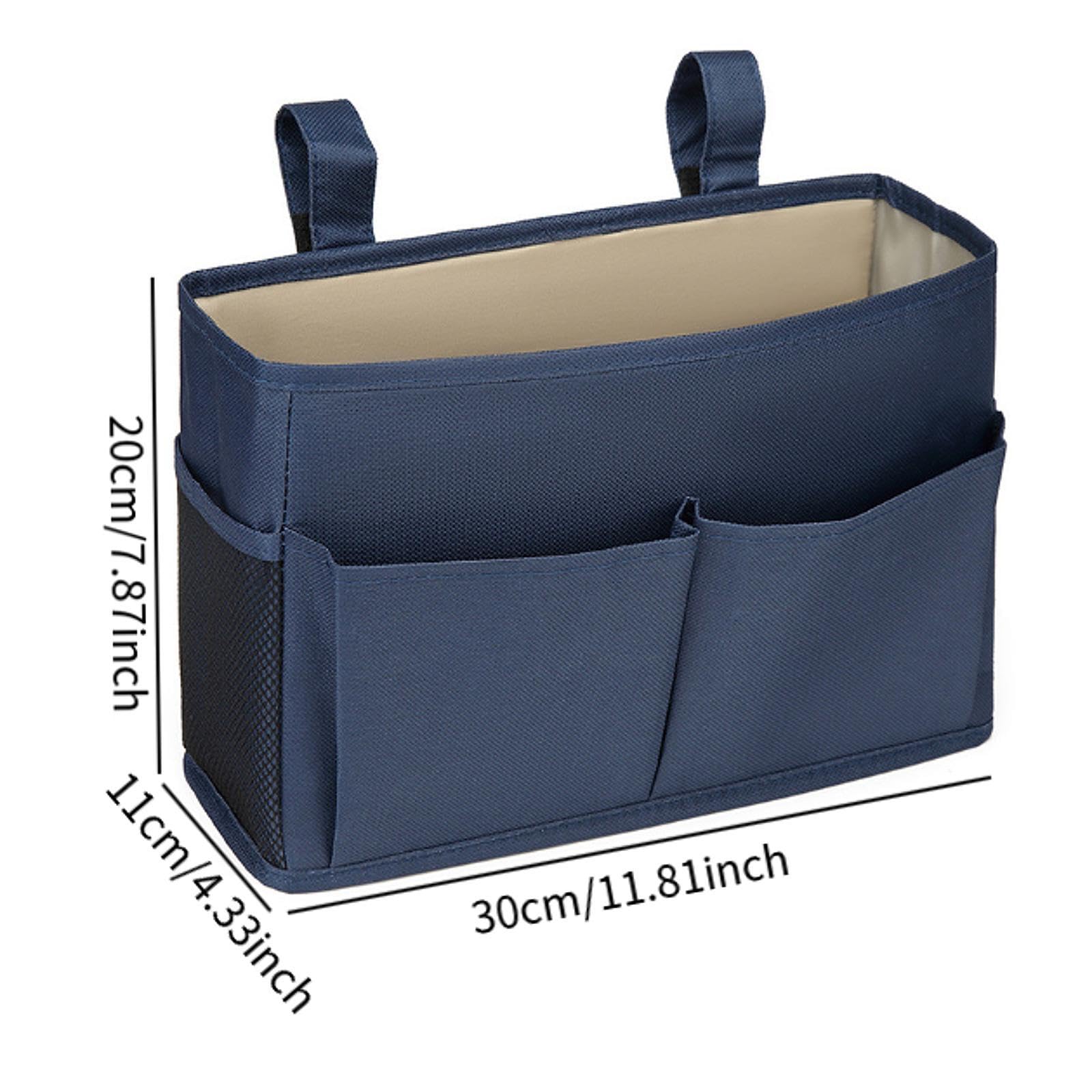 Amagogo Bedside Aufbewahrungskorb Bett Organizer Hängetasche mit Mehreren Taschen Aus Leinen Und Baumwolle für Laden Wohnung Büro Kinderzimmer Schlafsaa, Navy Blau