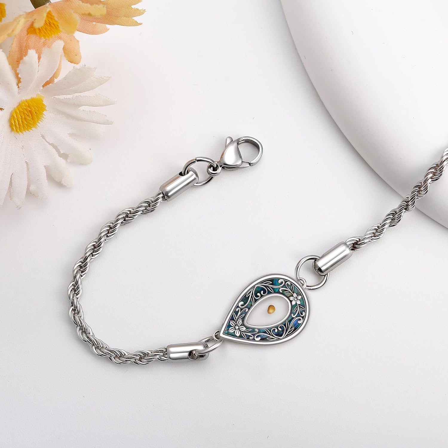 URONE Mustard Seed Bracelet Sterling Silver Mustard Seed Faith Flower/Filigree Pendant Bracelet Christian Jewelry Gifts for Women - Image 4