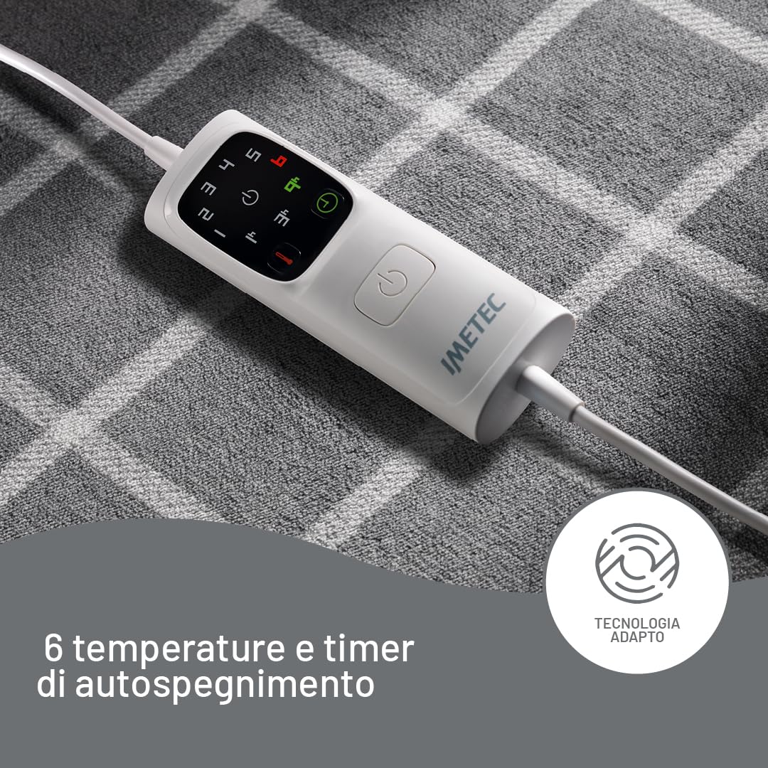 Imetec CaldoPlaid Riscaldabile Velvet Square | Morbida Coperta Elettrica per Divano o Letto, 150x95 cm, 6 Temperature, Rapido Riscaldamento, Lavabile in Lavatrice, Timer Spegnimento, Bassi Consumi