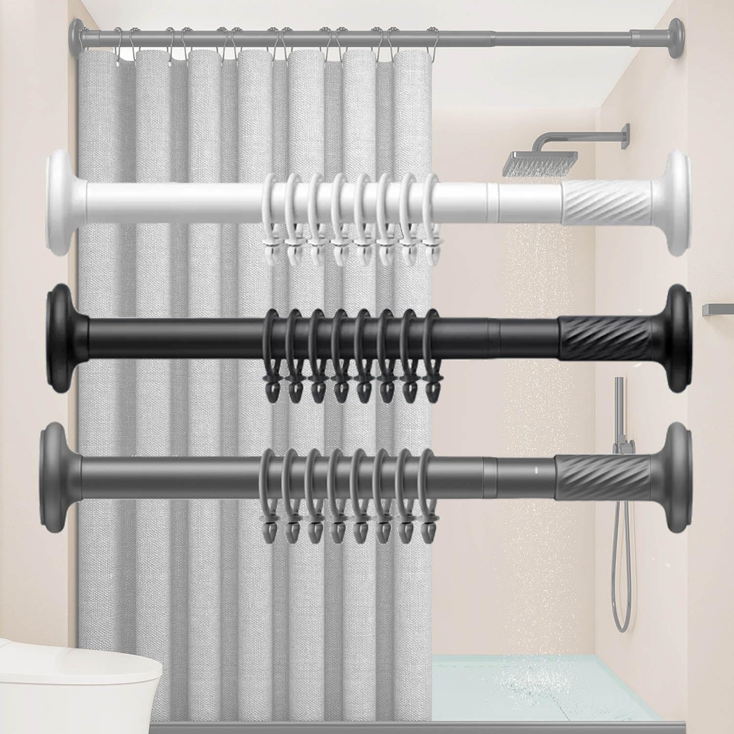 Duschvorhangstange Gardinenstange Einstellbare Vorhangstange Teleskop-Duschstange Klemmstange Ø33mm Schwarz-Weiß-grau (Color : Grau, Size : 70-120cm/27"-47")
