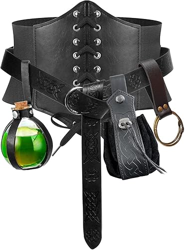 SUMGOGO 5 piezas de corsé renacentista medieval renacentista cinturón bolsa de corcho poción botella festival Halloween disfraz accesorio