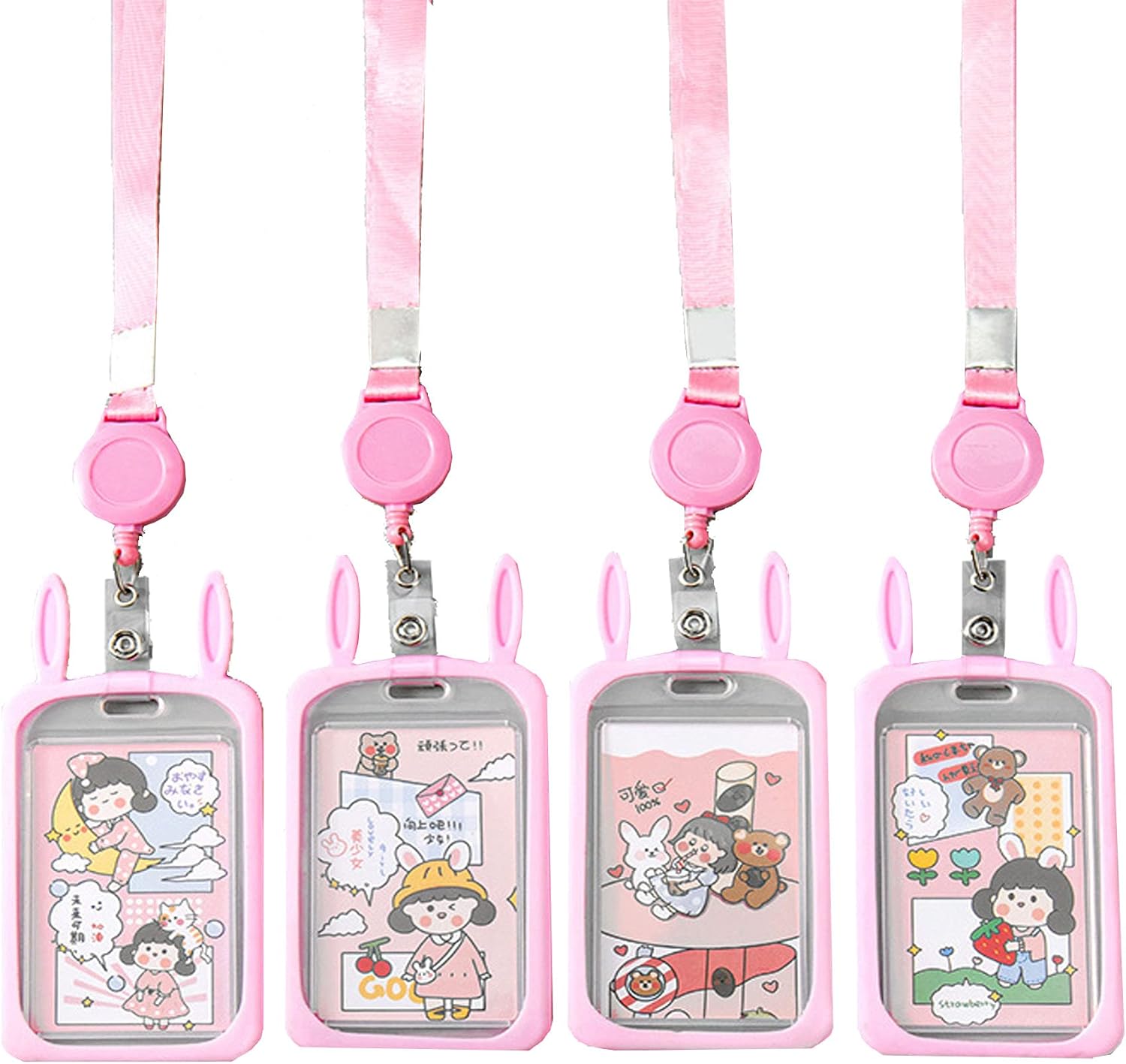 4-pcs-pink-rabbit-waterproof-plastic-badge-holders-name-tag-badge-id