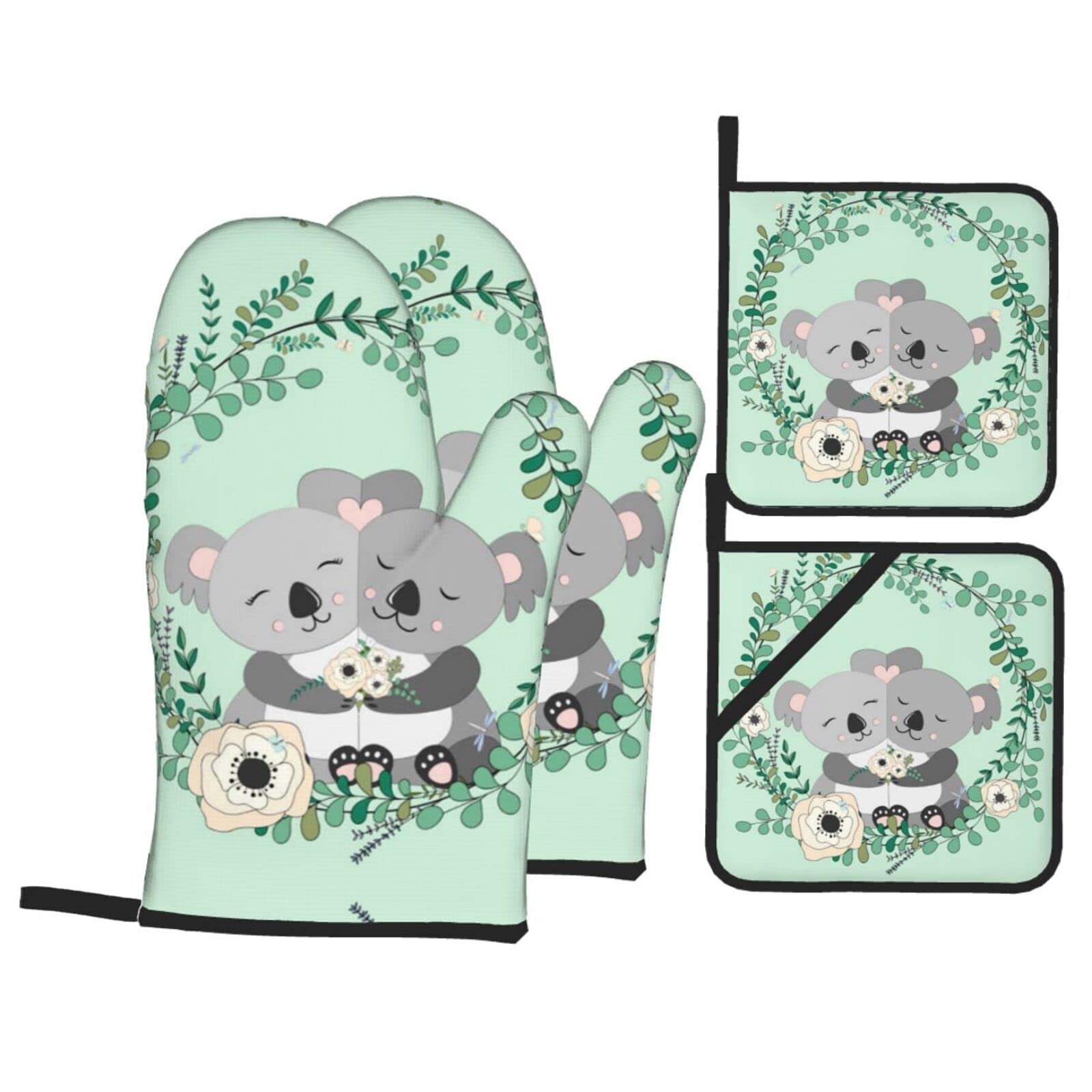 Koala Oven Mitt and Pot Holder 4-Piece Set for Kitchen, Outdoor Grill, Baking