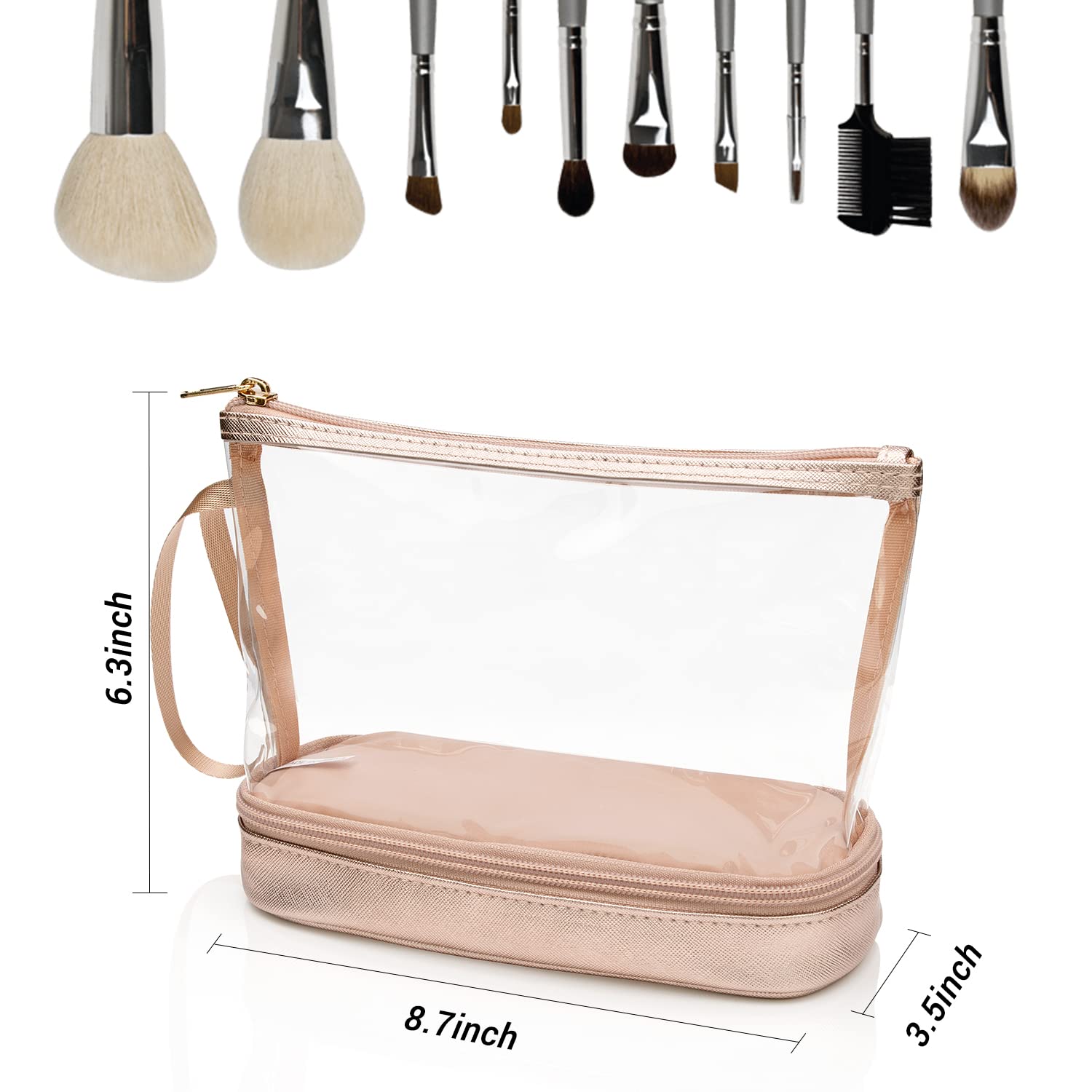 Ethereal Clear Makeup Bag, TSA Travel Makeup Organizer Bag Rose Gold Makeup Bags for Women Small Cosmetic Bag Portable Makeup Bag for Purse