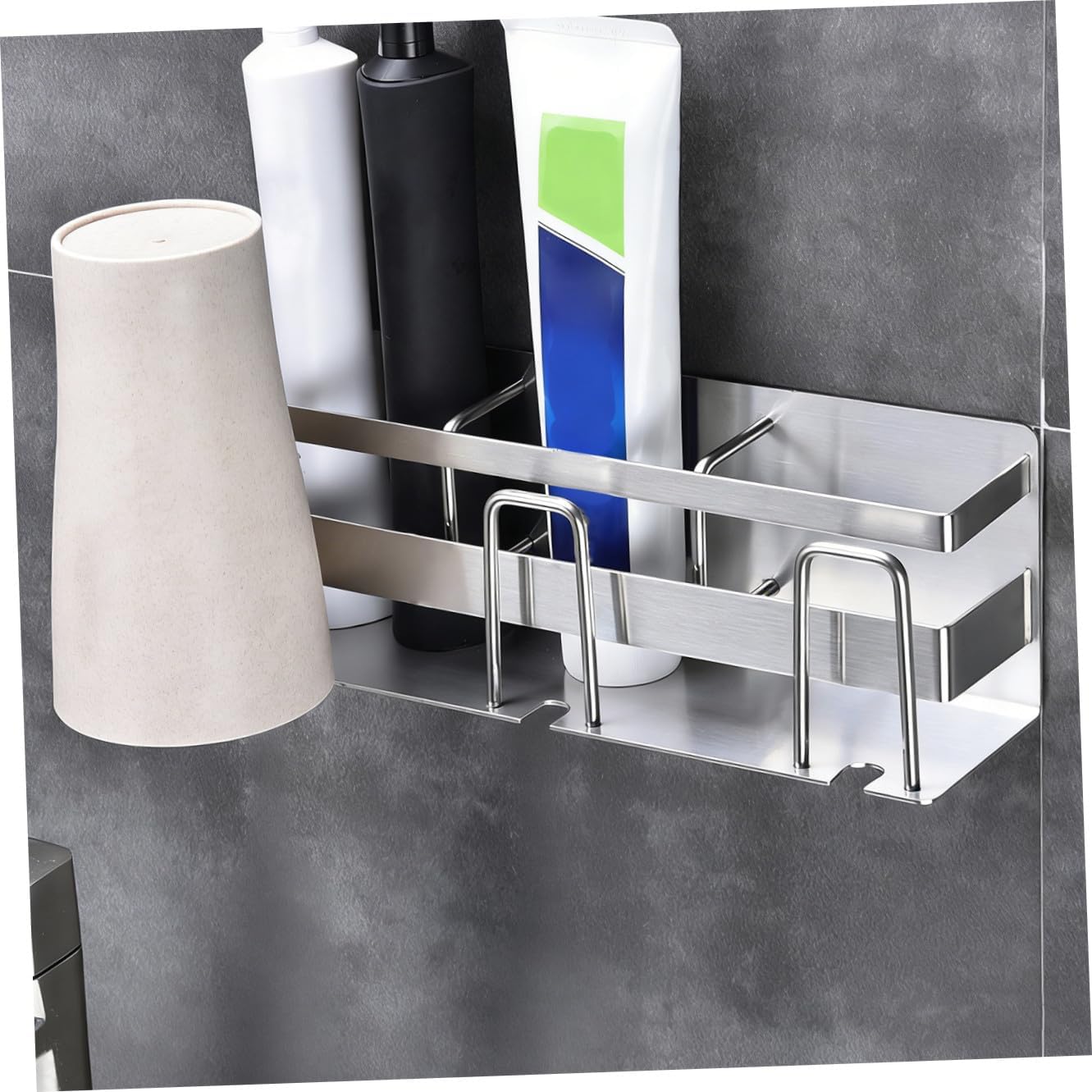 Stainless Steel Toothbrush Holder 3-Person Wall Mount Rack for Bathroom No Punching Toothpaste Rack Metal Toothbrush Storage Holder