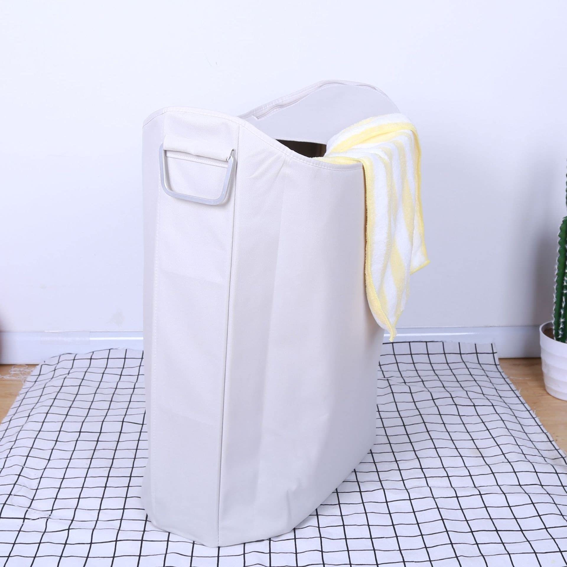 Cesta de lavandería plegable de tela Oxford gris con mango de aluminio resistente