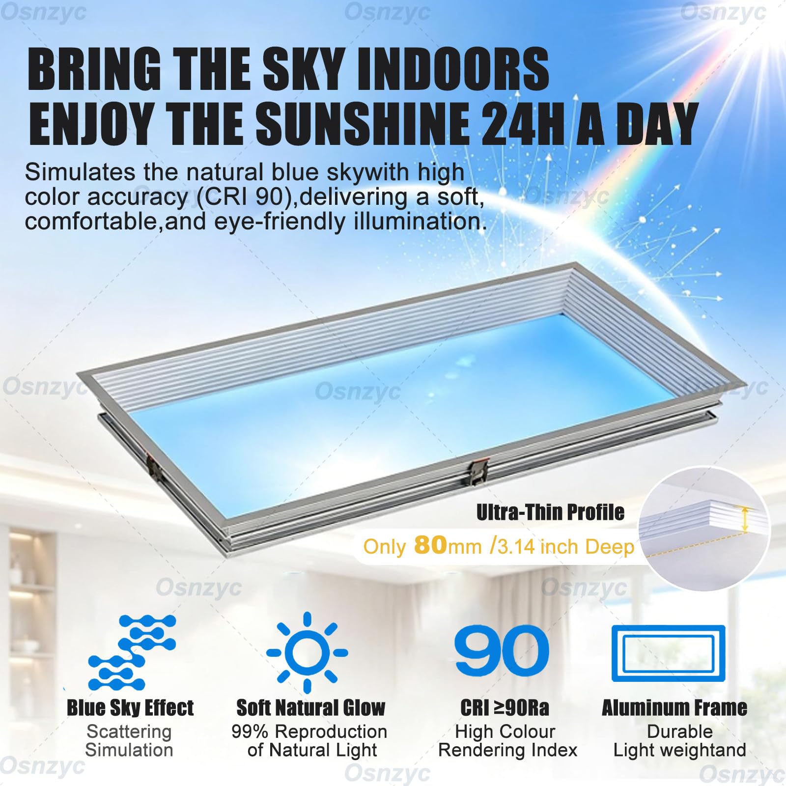 Inteligentna Lampa Sufitowa „blue Sky Light” I Funkcją Symulacji Promieniowania Słonecznego Dostosowaną Do Rytmu Biologicznego, Sztuczne światło Dzienne Do Salonu, łazienki Embedded-32cm*122cm