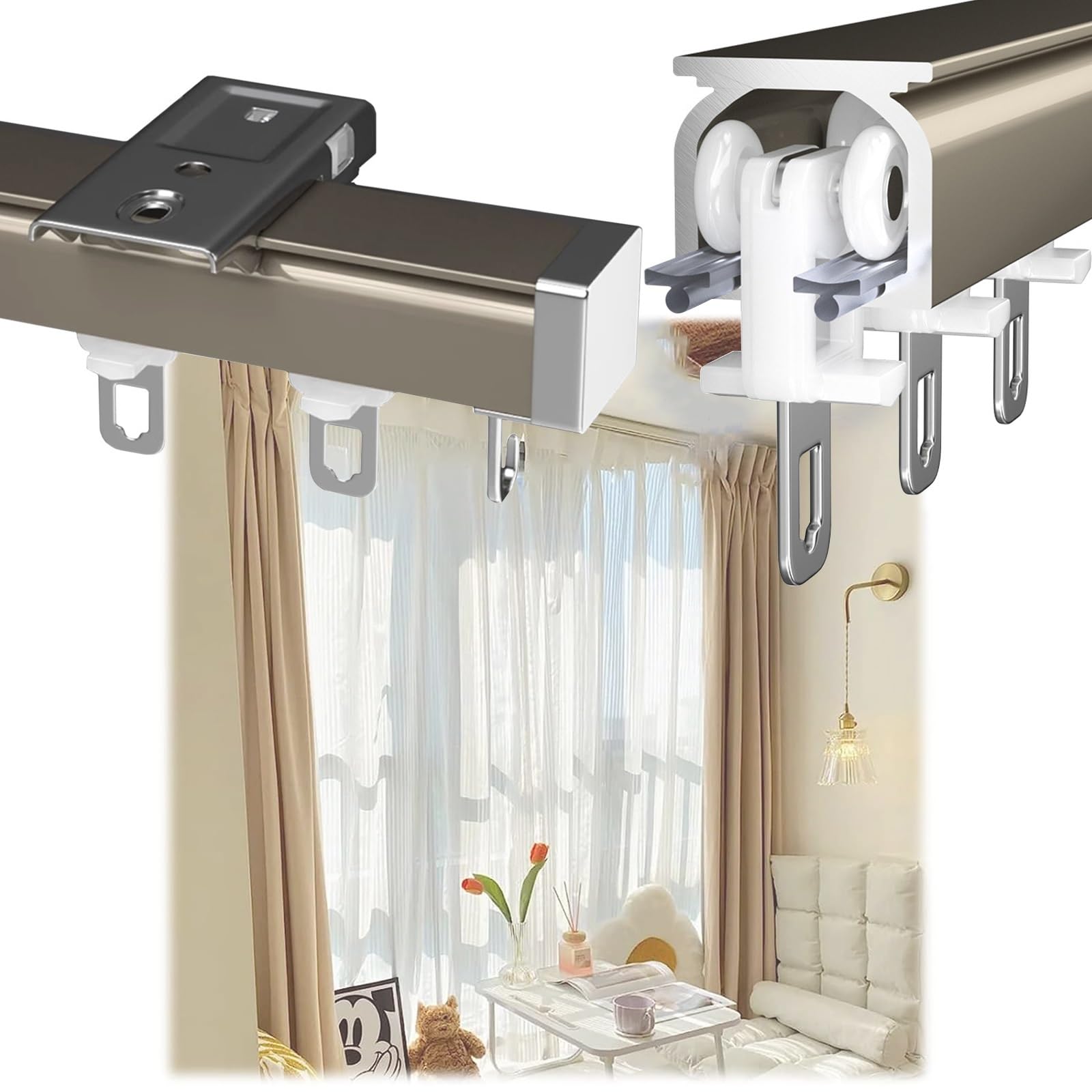 Taaizau Tringle à rideaux flexible pour plafond, tringle à rideaux courbée pour montage au plafond, séparateur de pièce pliable pour l'intimité du salon et de la salle de bain (6 mètres