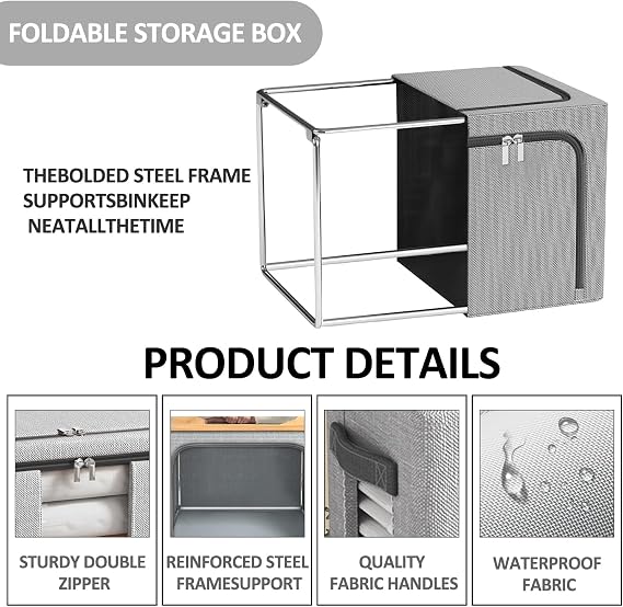 Foldable Storage Box,3 Pack Clothes Storage Boxes With Double Opening Zip And Clear Window, Sided Zip Top Lid, With Reinforced Handle for Storing Bedding, Blankets