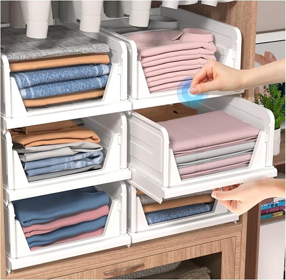 Foldable Storage Bins 6-Pack White Folding - Stackable Storage Drawers ...