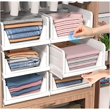Foldable Closet Organizer Storage Box Stackable Plastic Drawer Basket Closet Storage for Wardrobe Cupboard Kitchen Bathroom Office White-6L