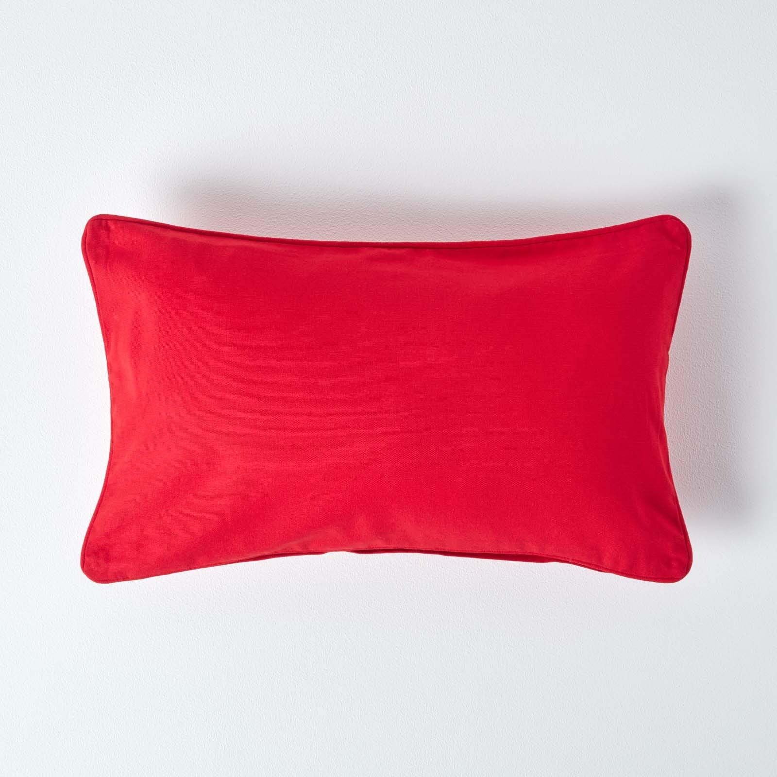 HOMESCAPES - 100% Cotton Plain Red Cushion Cover - 30 x 50 cm Rectangular - 12 x 20 Inches -Deep Scarlet Red - Sofa Cushion Pillow Cover - Washable