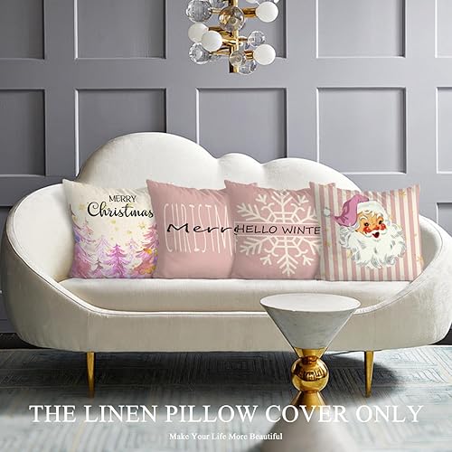 Miniatura 3 de Fundas de almohada de Navidad de 18 x 18 pulgadas, decoración de Navidad rosa de granja, diseño de árbol de Papá Noel, a rayas, decoración de
